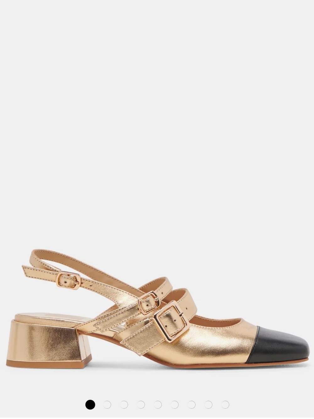 Dolce Vita Gold Metallic Slingback Block Heel with Black Cap Toe